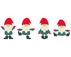 Hand drawn set of cute dancing gnomes in one line, hand drawn illustration vector