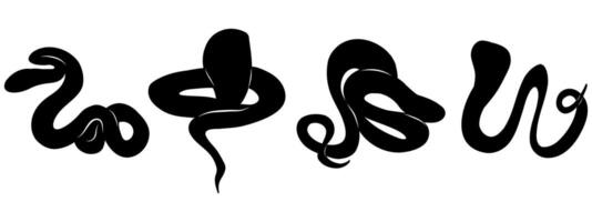 Snake silhouettes set. Snakes black and white color, hand drawn snakes in different shapes. illustration on white background. vector