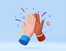 3d High Five Hands with Confetti on blue background vector