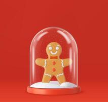 3d Transparent snow globe with Gingerbread vector
