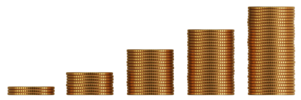 Gold coins stack graph chart with The trend of growth in the value of money concept png