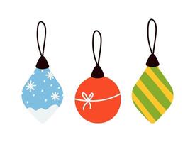 Set of Christmas decorations. Glass ball, drop. Hand drawing style. vector