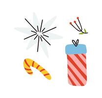 Gift, lollipop, star and branch. Set of festive elements vector
