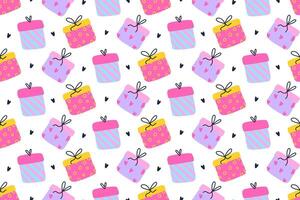 Seamless pattern with gift boxes and and with hearts. vector