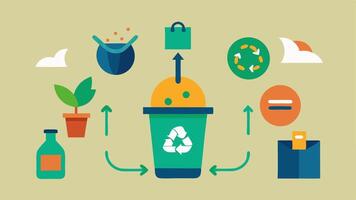 Waste Transformations A split illustration showing the transformation of waste discarded items into useful things like compost or recycled art advocating for waste mindfulness.. vector