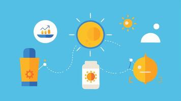 These illustration concepts convey the benefits of nanotechnology in enhancing sunscreen efficiency while keeping the designs simple and relatable.. vector