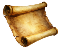 Old Parchment Scroll with Aged Script and Weathered Paper png