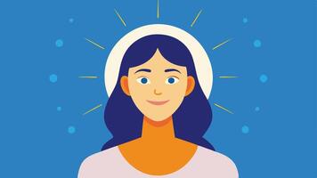Youthful Glow An illustration of a woman with radiant glowing skin smiling surrounded by a halo of exosomes symbolizing the transformative effect of the serum.. vector