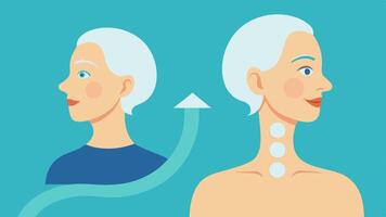 TimeRewind Effect An illustration showing a neck aging over time and reversing with the application of exosome cream symbolizing antiaging effects.. vector