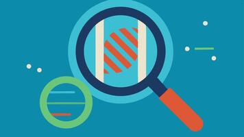 Magnifying Glass Over a Genome Map A genome map highlighted by a magnifying glass showcasing areas related to chronic disease risk emphasizing the investigative nature of genetic. vector