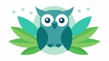 WideEyed Owl A Leaves An owl surrounded by whimsical leaves in varying shades of green its head ed to the side as it gazes curiously at an unseen object. The owls wide circular. vector