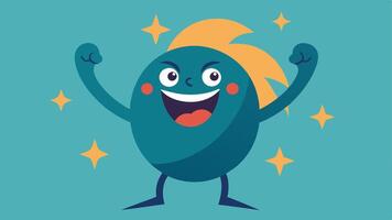 Wild Cheer Depict a character bounding upwards with one fist raised triumphantly. Their face is lit with wide eyes and a huge smile eyebrows arched in thrill. Below them swirling. vector