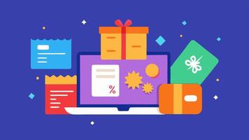 These descriptions can help create engaging visuals for the concept of digital coupons and vouchers in the online shopping experience.. vector