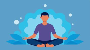 Mindfulness Session A patient sitting in a meditative pose wearing a smarch that shows guided breathing exercises with calming waves or mandala shapes in the background.. vector