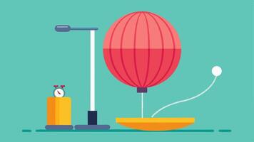 The Balloon Lift In the center of the machine a bright oversized balloon is slowly inflated by a hand pump. As it s it lifts a small basket containing shoelaces. Once fully. vector