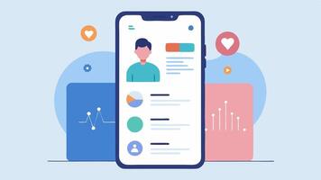 Mobile App Interface A smartphone screen showcasing a sleek app interface with charts reminders and personalized health tips illustrating user interaction with the health. vector
