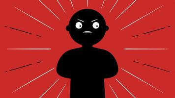The Ultimate Exasperation A simple silhouette of a person captured midmotion with arms crossed and head thrown back slightly. The eyes are depicted as large glossy circles pointing. vector
