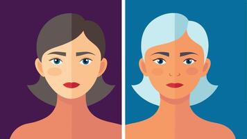 Wrinkle Reduction Two faces displayed side by side. vector