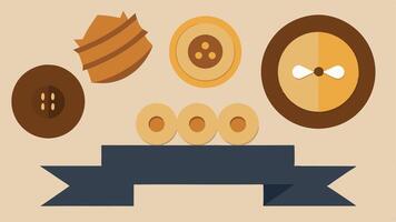 Wooden Buttons and Trims A crafted selection of clothing trims made from wood displayed alongside a banner offering Exclusive Discounts on Accessories. vector