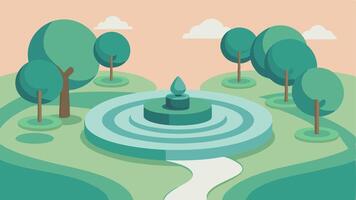 Meditation Garden An open air garden with winding paths tranquil water features and shaded seating areas designed for mindfulness and meditation.. vector