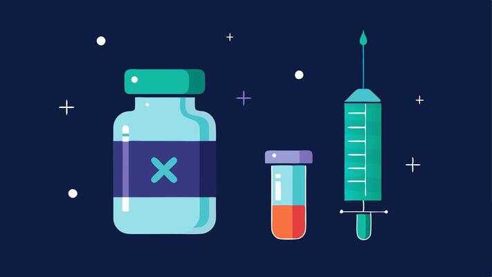 Vial of Exosomes A stylized vial labeled Exosomes p next to a container of dermal fillers with a glow effect around both to denote advanced treatment..