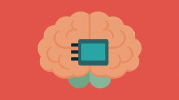 Microchip in Brain An illustration of a brain with a small microchip embedded in it signifying advanced neurotechnology.. vector