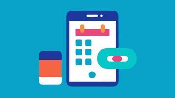 Medication Reminder Alert A mobile device with a bright alarm notification for medication reminders incorporating pill icons and a calendar icon for easy recognition.. vector