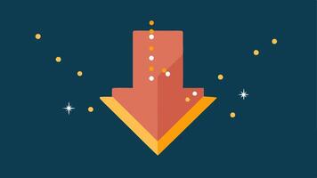 Thick Arrow with Glimmering Borders A thick arrow pointing down towards a discount sign adorned with glimmering lights that run along its border and flash sporadically.. vector