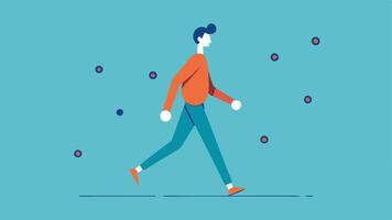 Motion Capture An illustrated scene of a person walking with motion lines depicting their movement and dots marking critical points for gait analysis.. vector