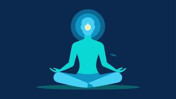 Meditation A serene person meditating with a glow around their body representing stress reduction and its positive effects on cellular longevity.. vector