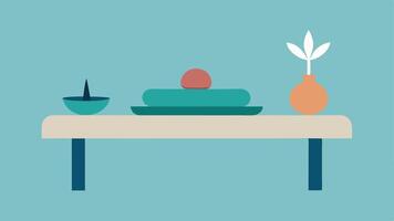 Mindfulness Elements Incorporating subtle mindfulness elements like a small meditation cushion beside the treatment table promoting a holistic therapeutic approach.. vector