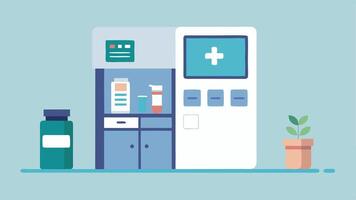 Medication Dispensing Unit A modern automated medication dispensing unit inside the clinic showing how medications are provided efficiently during patient visits.. vector