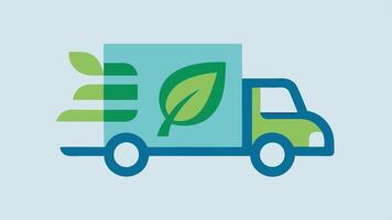 Sustainable Shipping Icon A simplified icon featuring a truck with a leaf on it and arrows suggesting fast and ecofriendly service against a clear sky backdrop.. vector