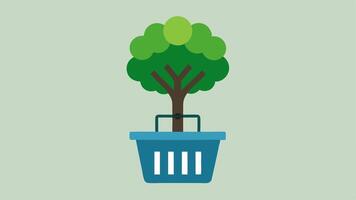 Tree and shopping basket A tree with a lush green canopy growing from the top of a shopping basket to represent choosing sustainable products.. vector