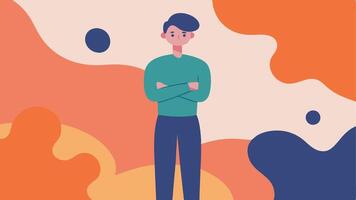 Unbothered Pose A charming image captures a person standing perfectly vertical on a wall arms crossed with a slight smirk. The character is illustrated with exaggerated. vector