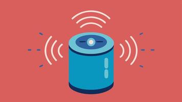 Voice Command An illustration of a speaker device with sound waves emanating from it symbolizing voice commands sent to an AI assistant for finding deals.. vector