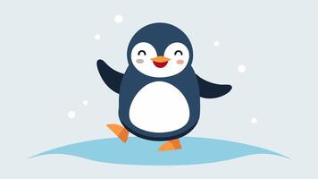 Waddling Cheer A cheerful penguin with a large beaming smile waddling playfully across a smooth icy surface. Its flippers are held high in the air and its eyes sparkle with joy.. vector