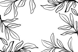 Black and white botanical hand drawn line illustration, contour leaves frame with a blank space. for nature inspired designs, invitations, borders, backgrounds in minimalistic elegant styles vector