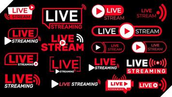 live streaming icons set on black background vector