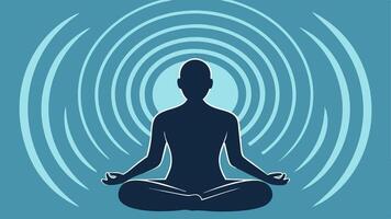 Meditating Figure with Waves A silhouette of a person meditating with radiating waves around them symbolizing mindfulness and mental wellbeing.. vector
