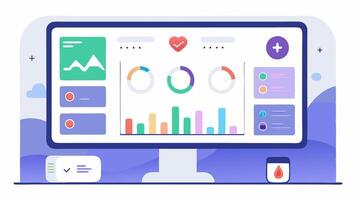 Main Dashboard A clean interface showcasing a summary panel with numerical representations of biomarker levels such as heart rate glucose and hydration status.. vector