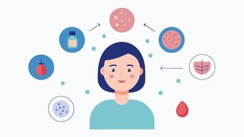 These illustrations collectively communicate the benefits and processes of exosomebased skincare for treating acne scars in a simple and visually engaging manner.. vector