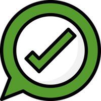 A green speech bubble with a tick mark vector
