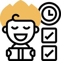 A boy with a book and a clock icon vector