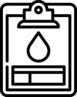 A black and white icon of a clipboard with a drop of water vector