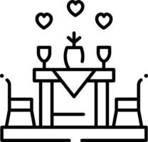 A black and white illustration of a table with two chairs and a glass of wine vector