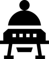 A black and white icon of a table with a table top vector