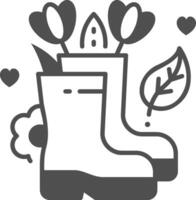 A black and white illustration of a boot with flowers and hearts vector