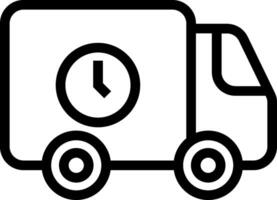 A black and white image of a delivery truck with a clock on it vector