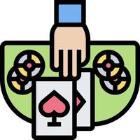 A hand holding a card and playing cards vector